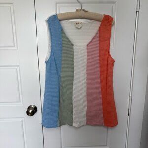BiBi Blue and White Ribbed Sleeveless Tank Top NWOT